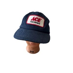 Vintage Ace Hardware Trucker Hat Cap Snapback Denim With Patch Made In Korea